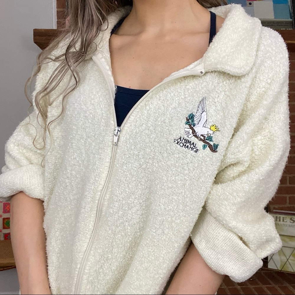 Vintage 90s Art Unlimited Animal Exchange Oversized Teddy Zip Up Sweatsh…